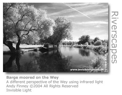 Andy Finney's infrared photo of a barge moored along the Wey