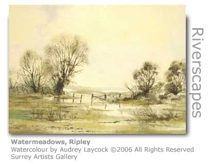Audrey Laycock's watercolour of watermeadows at Ripley