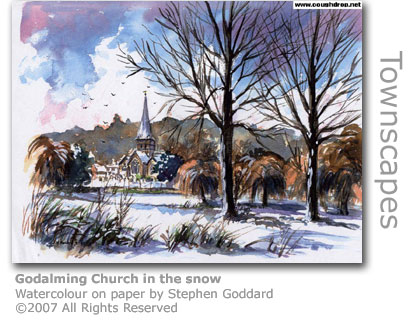 Godalming Church in the snow by Stephen Goddard