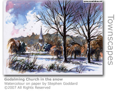 Godalming Church in the snow by Stephen Goddard