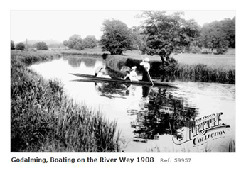 Boating on the River wey near Farncombe, Godalming 1908