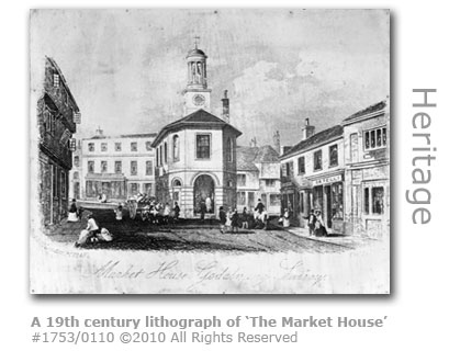 19th century lithograph of The Market House, Godalming - today the Pepperpot