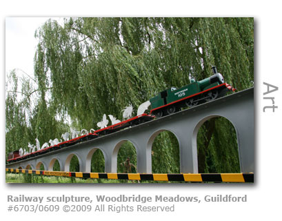 Railway sculpture in Woodbridge Meadows, Guildford