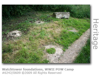 Watchtower foundations, WWII prisoner of war camp, Merrow Downs, Guildford