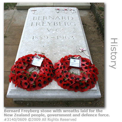 New Zealand wreaths on Bernard Freyberg headstone at St Martha's Church, Guildford