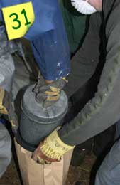 Bagging up the charcoal