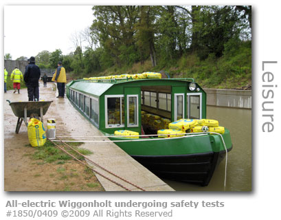 All-electric passenger boat Wiggonholt on Wey & Arun Canal
